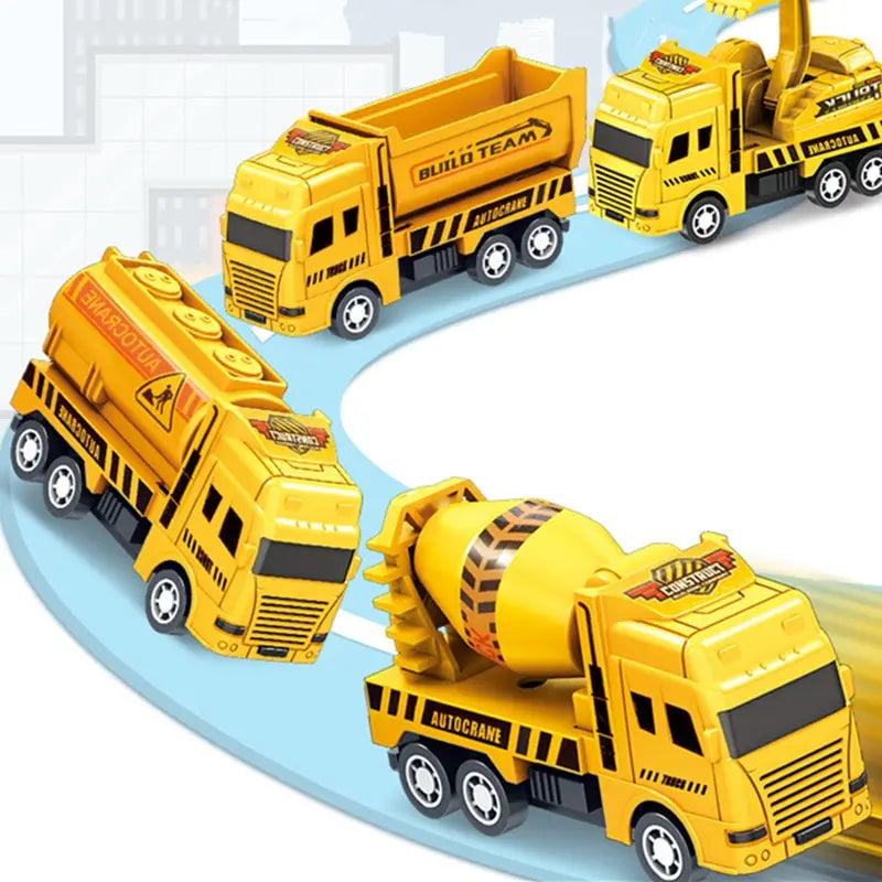 4 Pack Pull Back Cars, Friction Powered Toy Vehicles Construction Set - Dump Truck Crane for Toddlers Boys Girls Gift