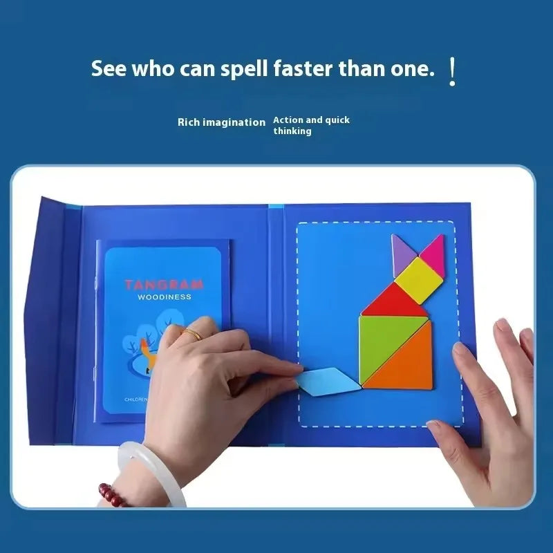 Funy 3D Magnetic Jigsaw Puzzle Tangram Board Geometric Shapes Montessori Educational Toy for Children Kindergarten