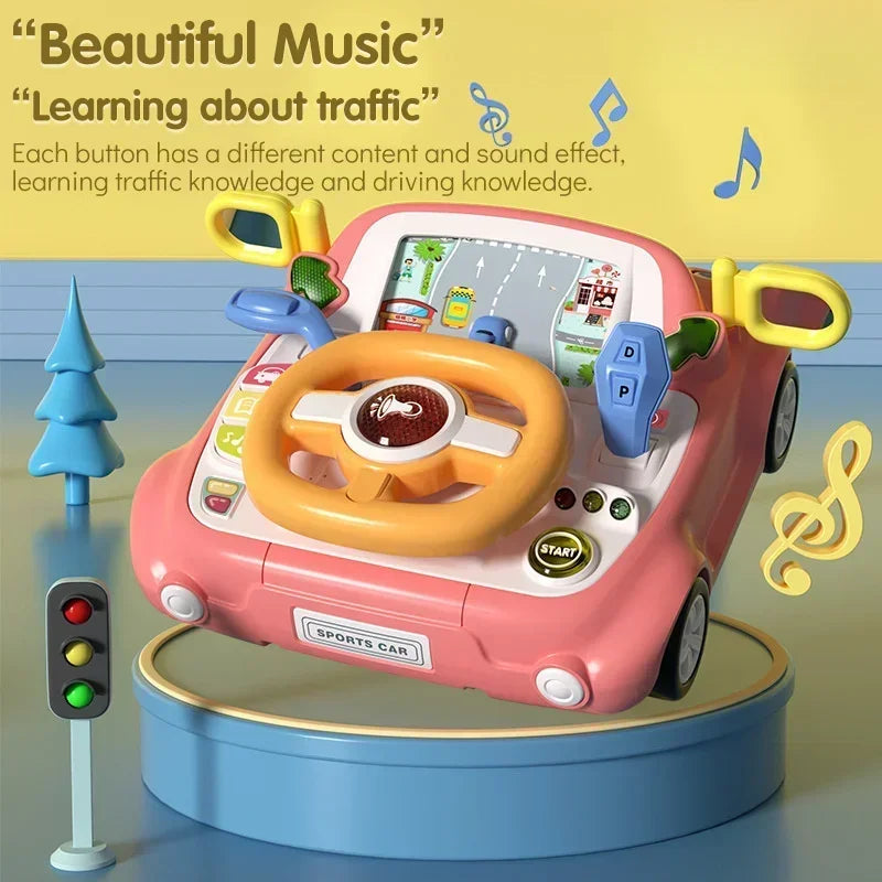 Children's Steering Wheel Toy Simulation Driving Toys with Light Music Car Seat Play Baby Interactive Educational Toy for Kids