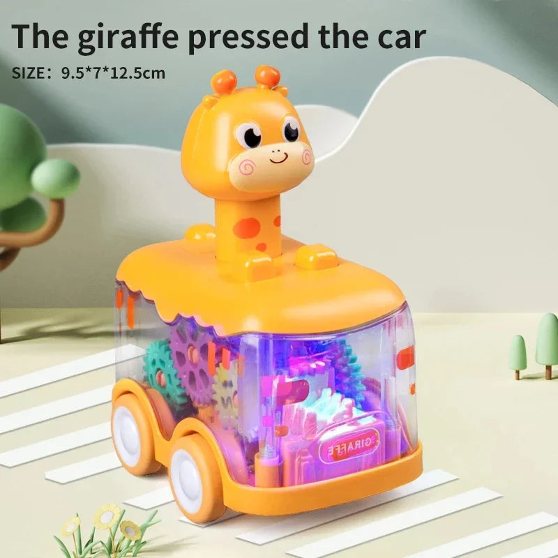 Baby Toy Press and Go Gear Car Toy for Toddlers 1 2 3 Years Old Light Up Toy Inertial Car Birthday Gifts for Kids Boys and Girls