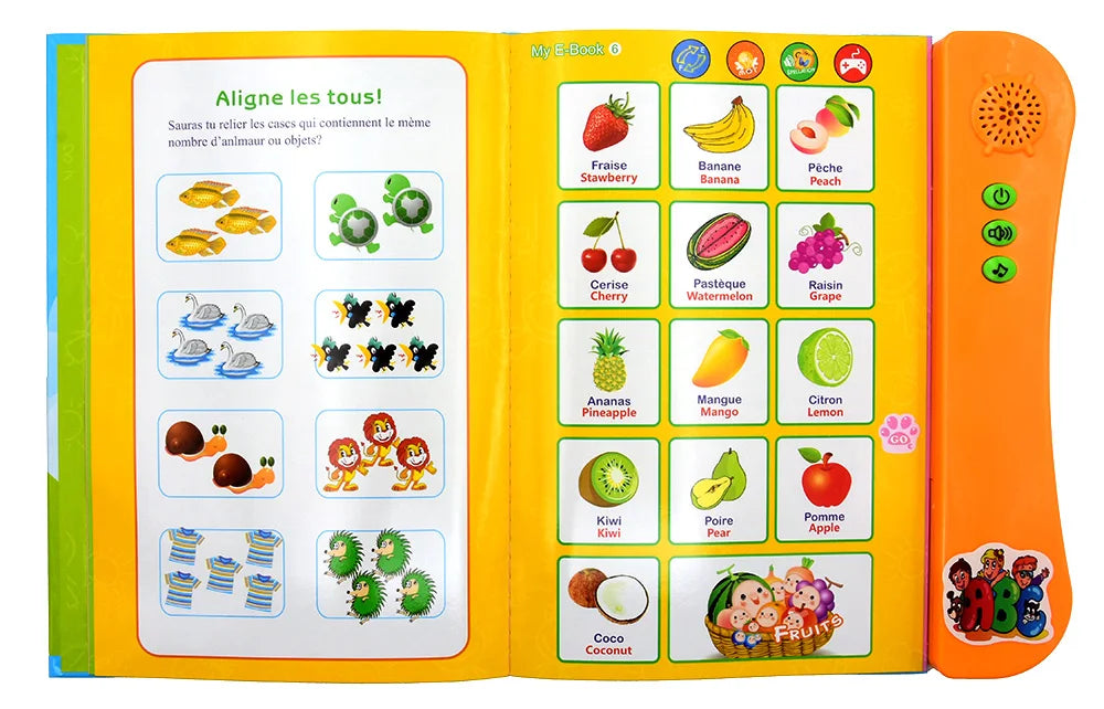 French English Bilingual Audio Books Kids Interactive Sound Book Early Learning Language E-Book Educational Toy for Toddlers