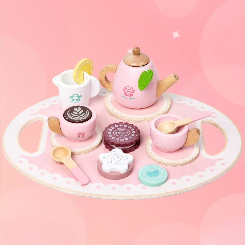 Toddler Wooden Tea Party Toys - Simulation Tableware & Dessert, Parent-Child Pretend Play, Toys and Gifts for Kids