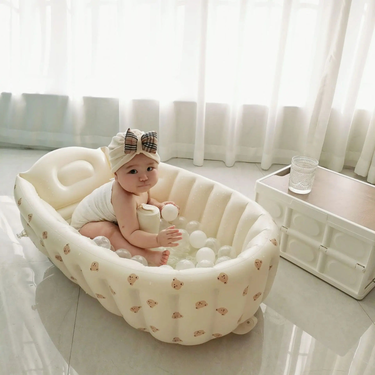 Ins Style Baby Inflatable Bathtub, Infant Portable Bath Tub, Indoor Kids Swimming Pool, Home Children Wash Basin for Newborn