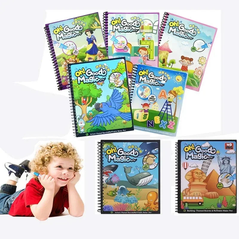 7 Types Magic Water Drawing Book Cartoon Coloring Book Doodle & Magic Pen Painting Drawing Board For Kids Toys Birthday Gift