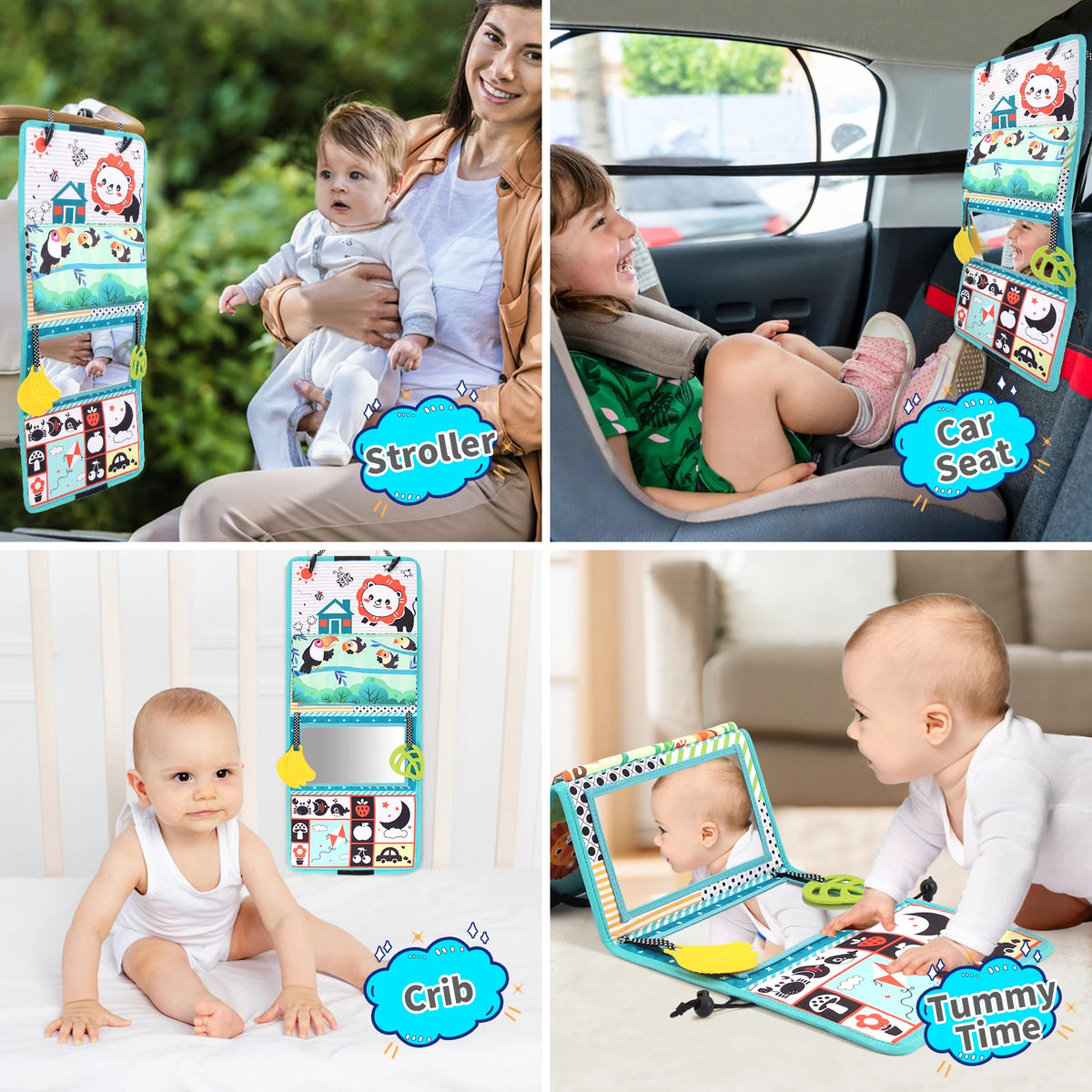 Baby Cloth Book with Distorting Mirror Soft Cartoon Parent-child Interactive Sensory Books Educational Montessori Toys for Baby