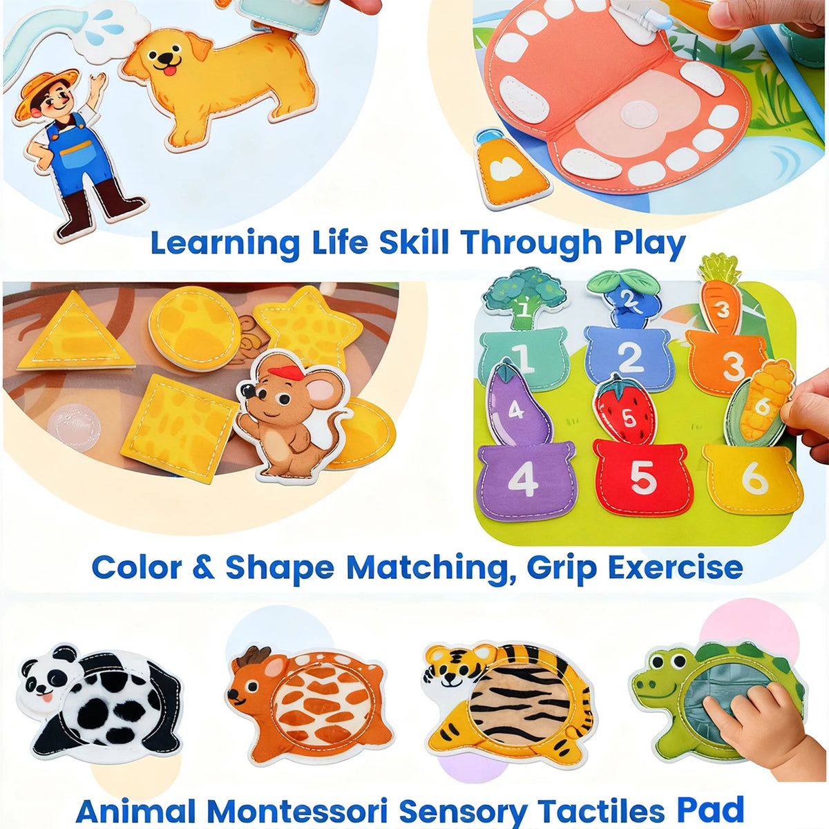 Toddler Toy Montessori Busy Book for 1-3 Years Old, Puppy Theme Early Education Quiet Book Toddler Development Fine Motor Skills