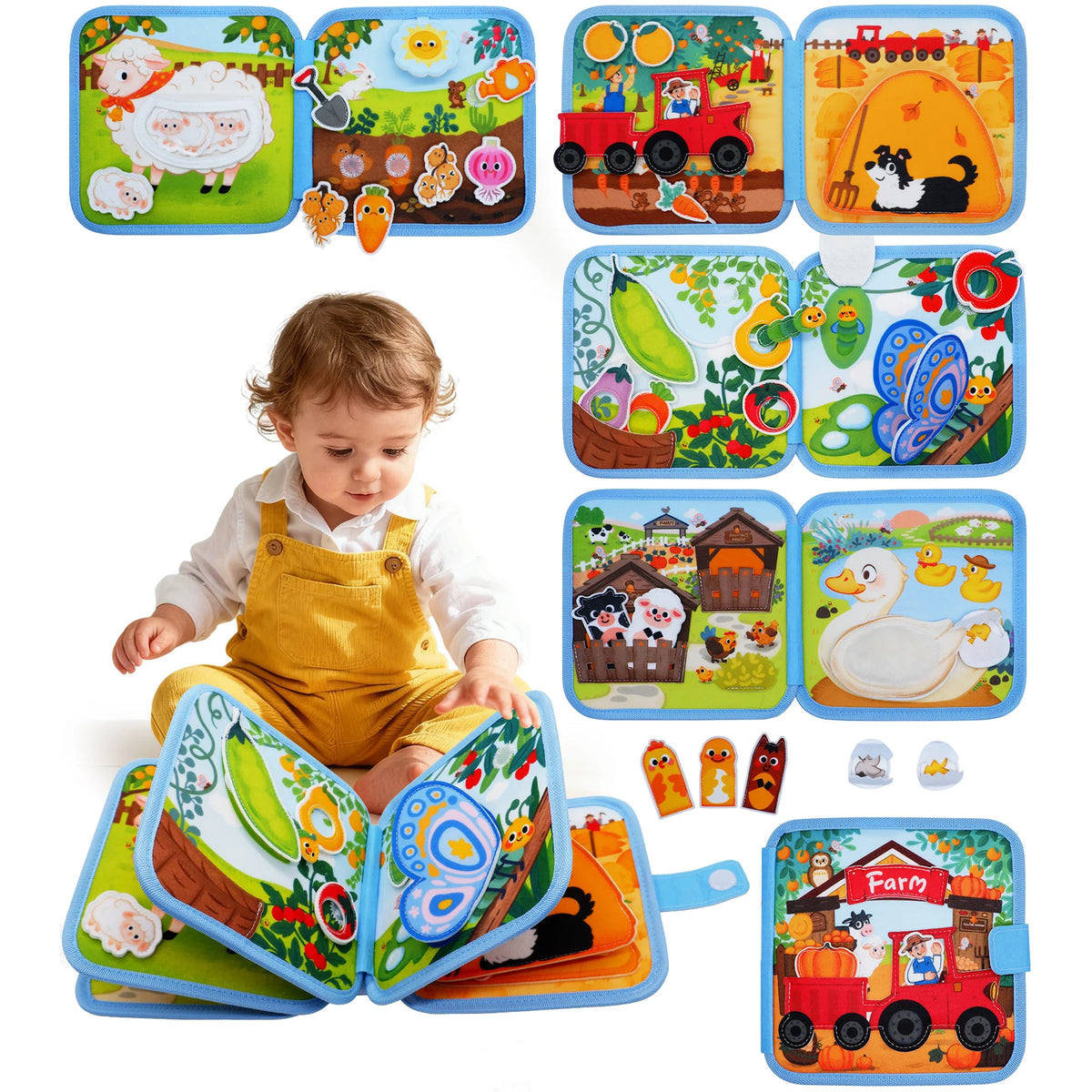 Montessori Busy Board Toddler Felt Quiet Soft Book Fine Motor Skills Educational Travel Toy for Preschool Learning Activities