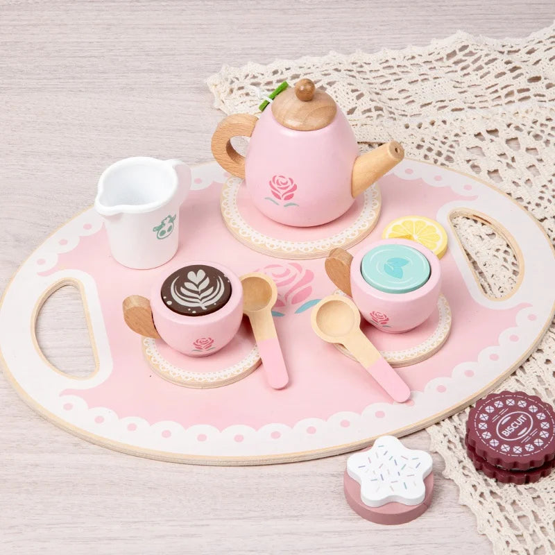 Toddler Wooden Tea Party Toys - Simulation Tableware & Dessert, Parent-Child Pretend Play, Toys and Gifts for Kids