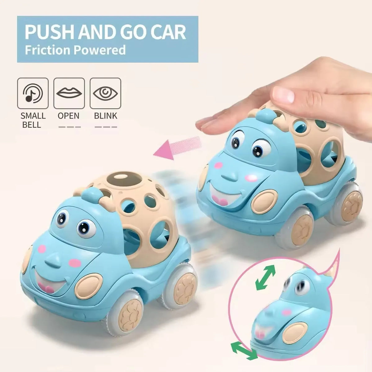 Baby Toy Car Rattle Roll Cars for Toddler 1-3 Press and Go Car Friction Powered Truck Soft Rattles for Babies Girl Birthday Gift