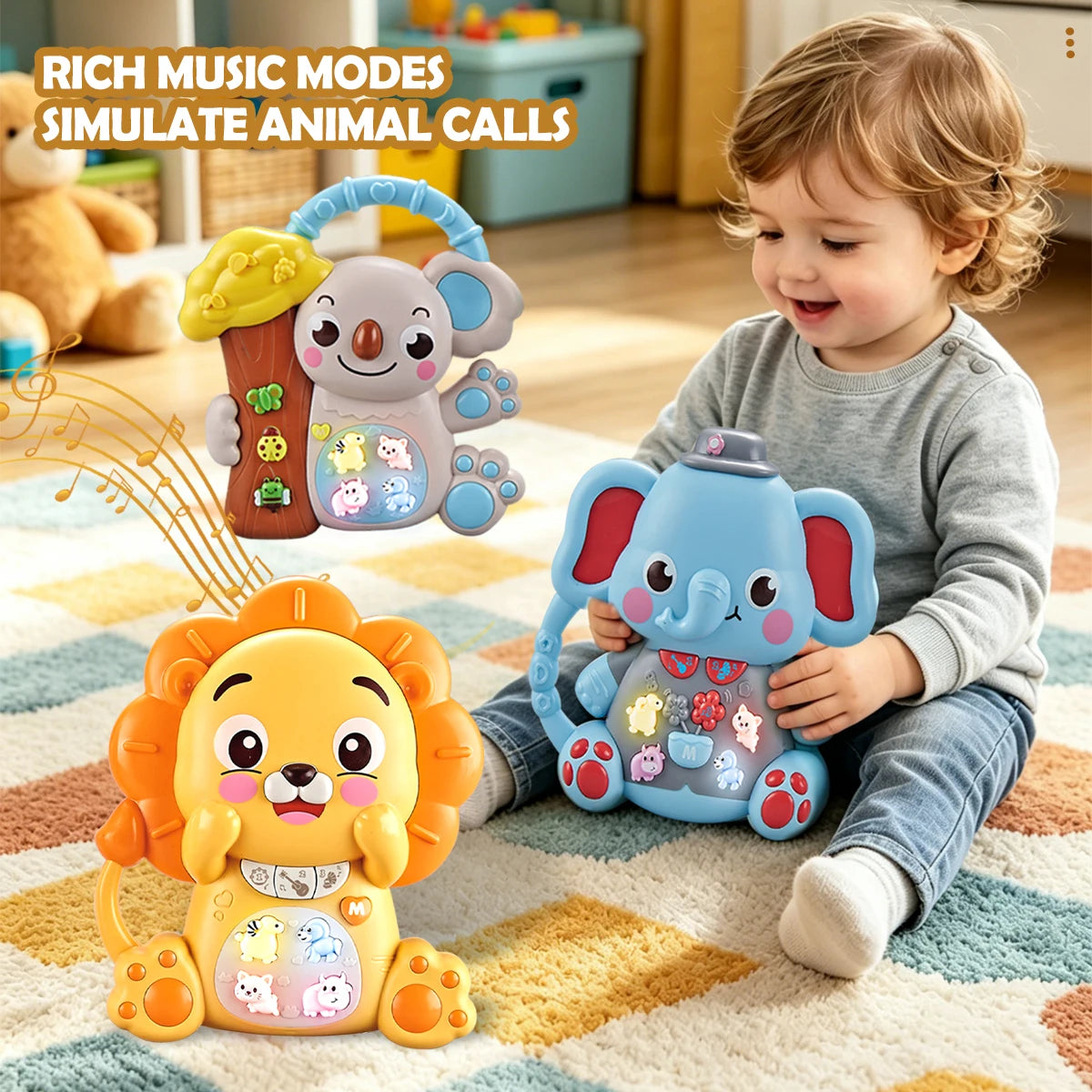 Cartoon Electric Music Toys for Kid, Lighting Musical Piano Model Lion Rabbit Elephant Early Education Gifts