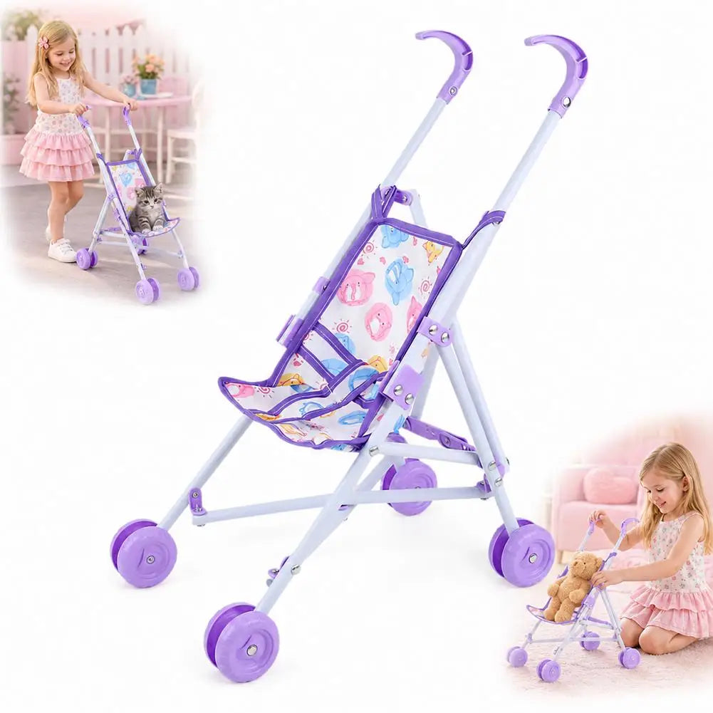 Foldable Doll Stroller Toy Realistic Mini Baby Push Cart Educational Pretend Play Doll Carriage For Girls Kids Role Play Gift