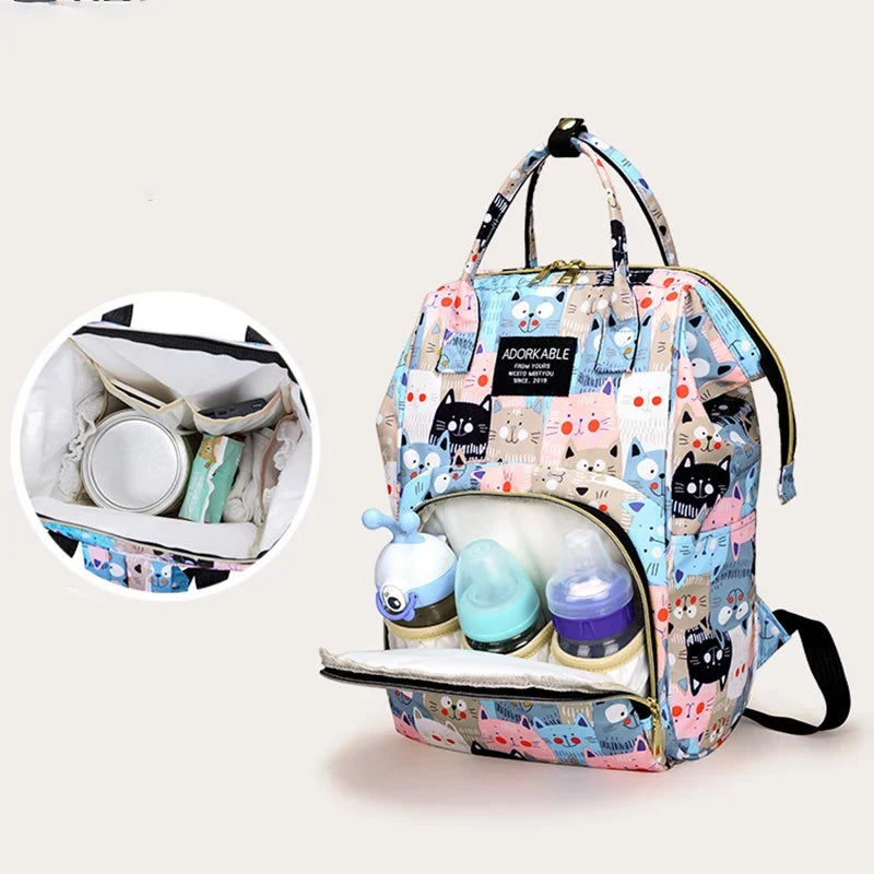 Cartoon Print Mommy Backpack Large Capacity Baby Bottle Storage Bags Baby Diaper Bag Fashion Women's Backpack Maternity Bag New