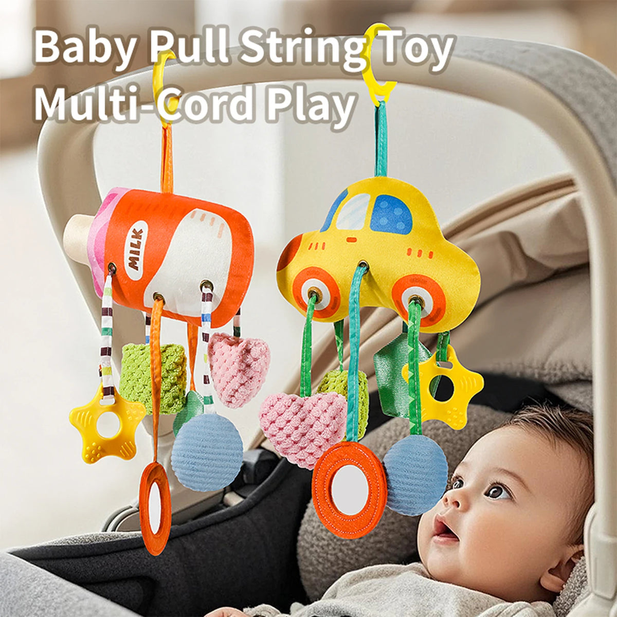 Baby Bed Bell Toy Car Milk Bottle Themed Bed Hanging Rattle Decoration Infant Soothing Stroller Hanging Piece