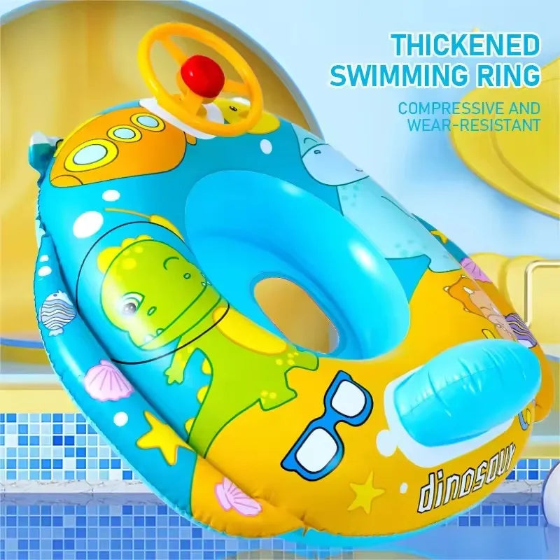 Cartoon Swimming Ring Baby Water Toy with Steering Wheel Summer Outdoor Inflatable Toys Floating Seat Beach Pool Water Play Toys
