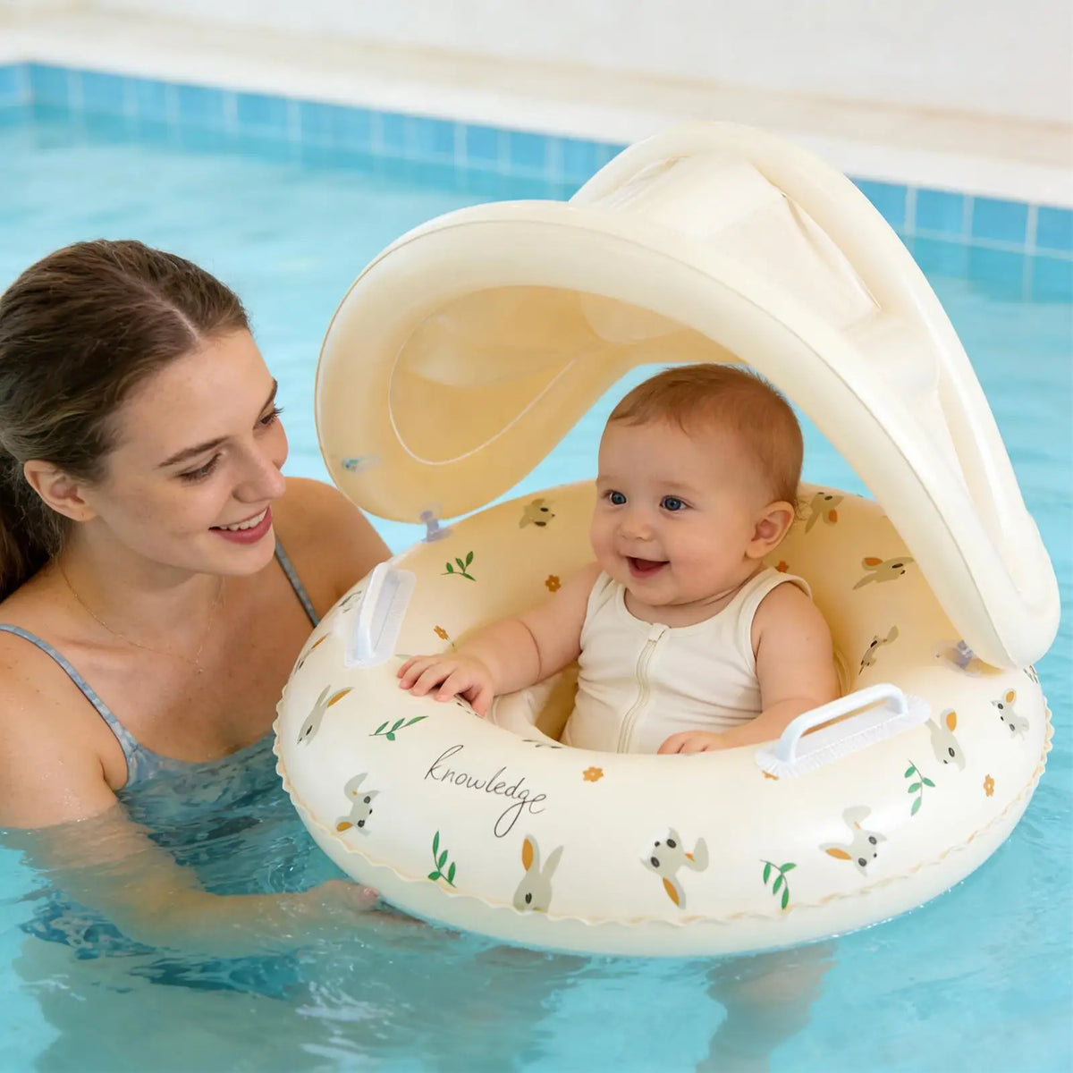 Baby Swimming Ring Inflatable Swim Ring with Detachable Sunshade Toddlers Pool Float Beach Water for Summer Pool Party
