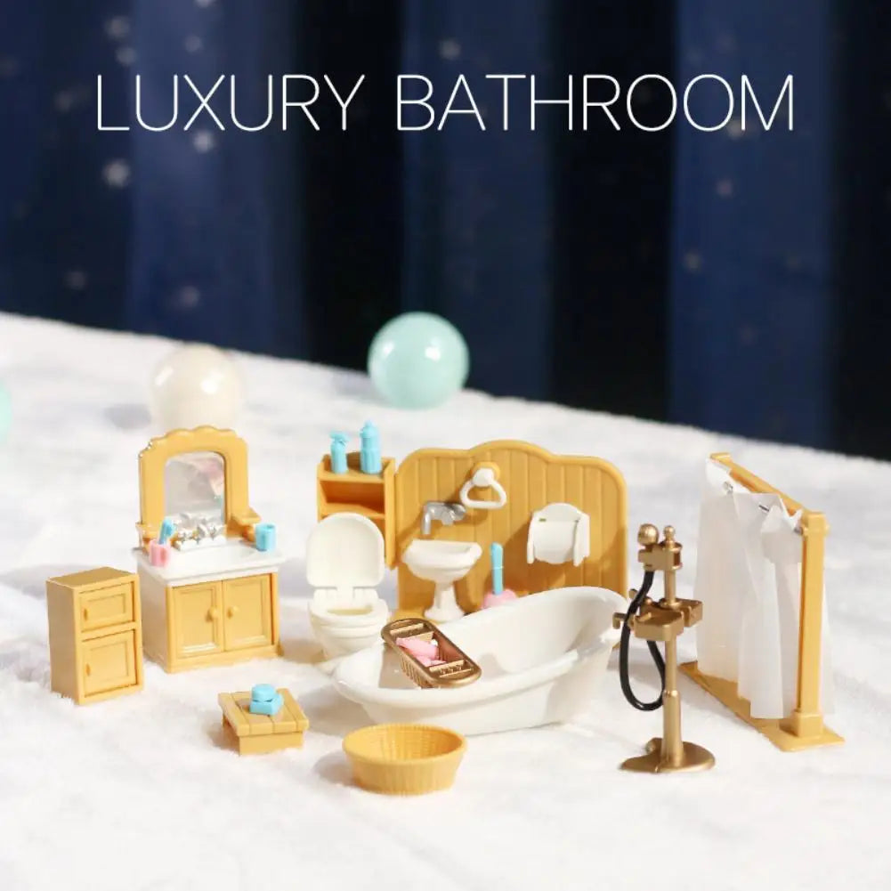 Dollhouse Miniature Furniture DIY Toy Set Forest Family Boys Girls Pretend Play Furniture Toys Living Room Kitchen Doll House