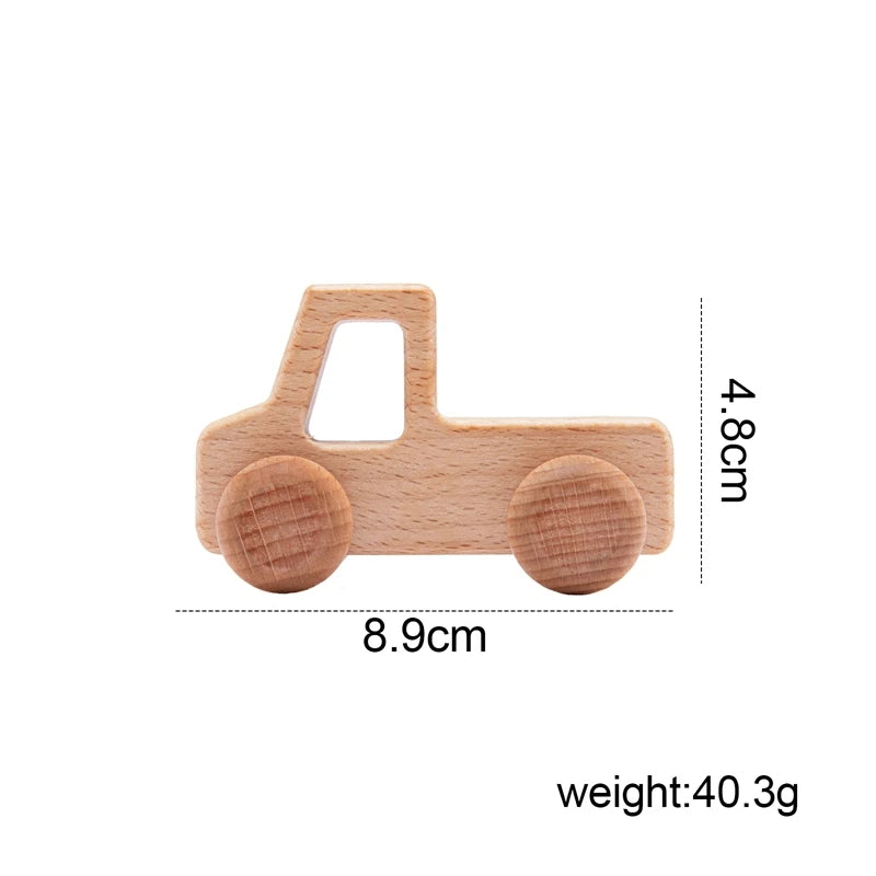 4pc Wooden Baby Car Toys Beech Wooden Blocks Animal Dogs Cartoon Educational Montessori Toys For Children Teething Baby Teether
