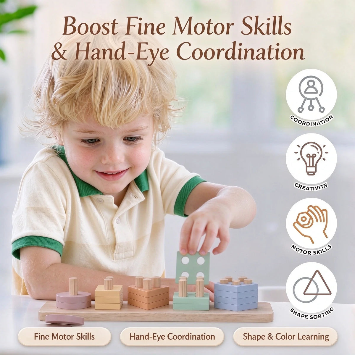 Montessori Toys For 18+ Months Old - Toddlers Wooden Sorting And Stacking Toys For Baby Boys And Girls,Preschool Kids Wood Gifts