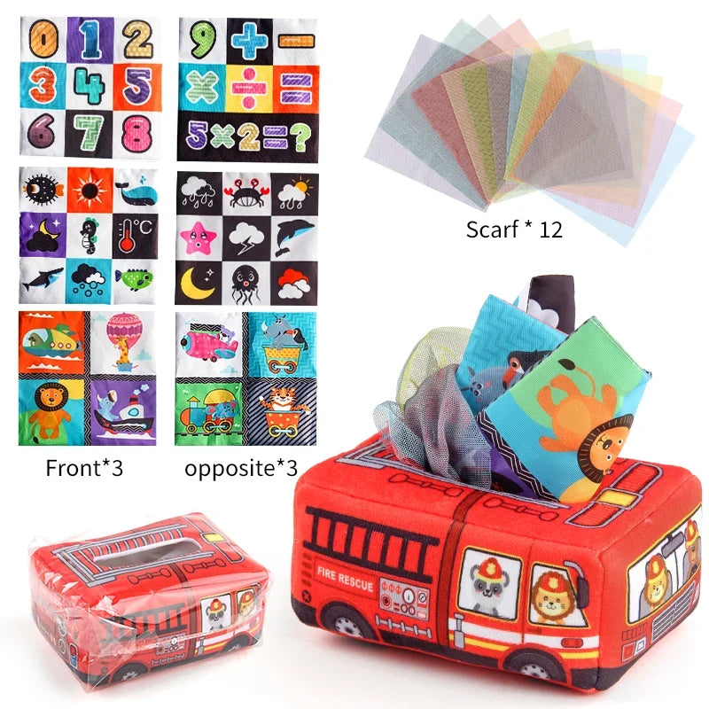 Baby Tissue Box Montessori Educational Toys Colorful Soft Sensory Toy For Toddler Finger Exercise Pumping Silk Scarf Gifts 0-18M