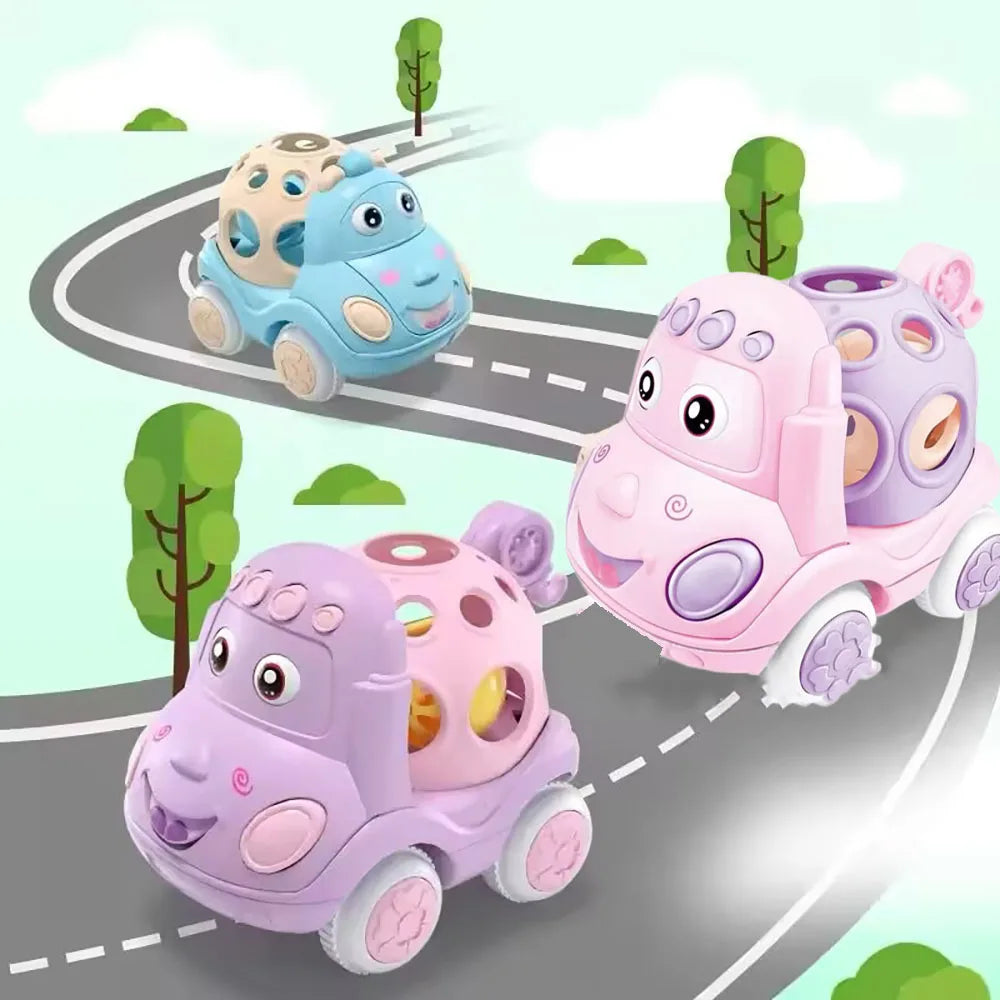Baby Toy Car Rattle Roll Cars for Toddler 1-3 Press and Go Car Friction Powered Truck Soft Rattles for Babies Girl Birthday Gift