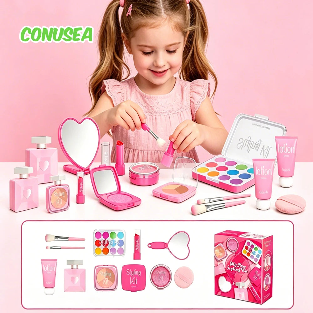 Child Girl Makeup Career Role Play Toys Play Makeup Toys Simulated Pretend Play Cosmetics Lipstick Powder Blusher Sets for Kids