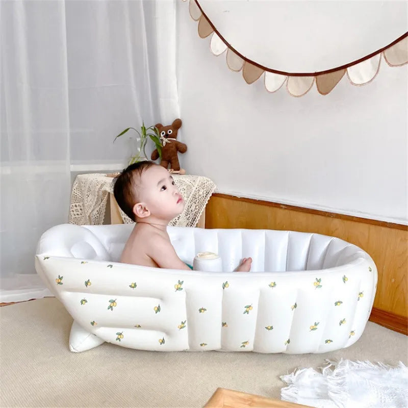 Ins Style Baby Inflatable Bathtub, Infant Portable Bath Tub, Indoor Kids Swimming Pool, Home Children Wash Basin for Newborn