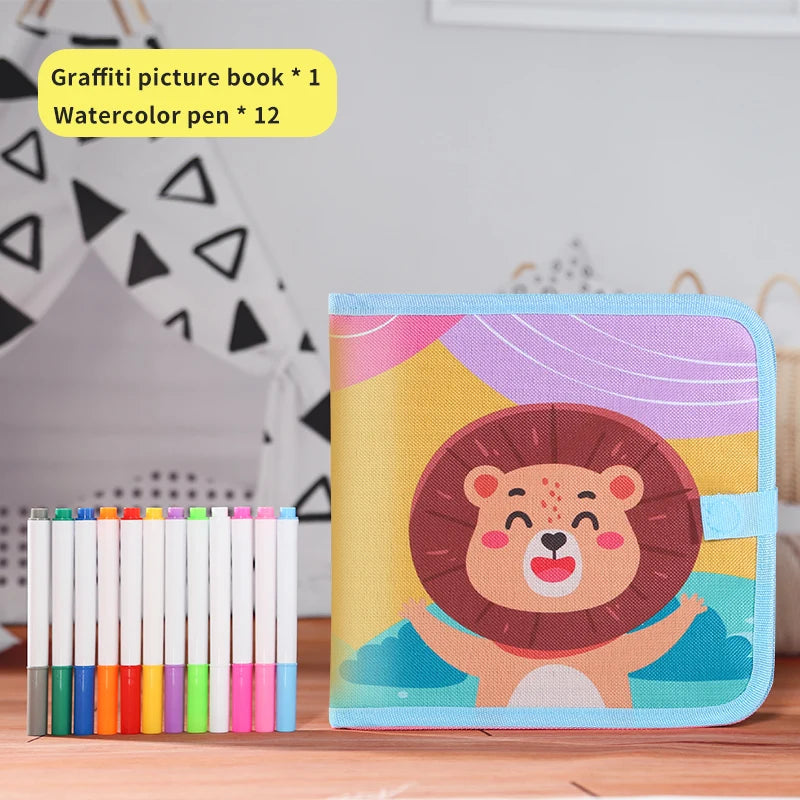 Children's drawing and writing blackboard book can be repeatedly wiped and used (12 color watercolor pen included)