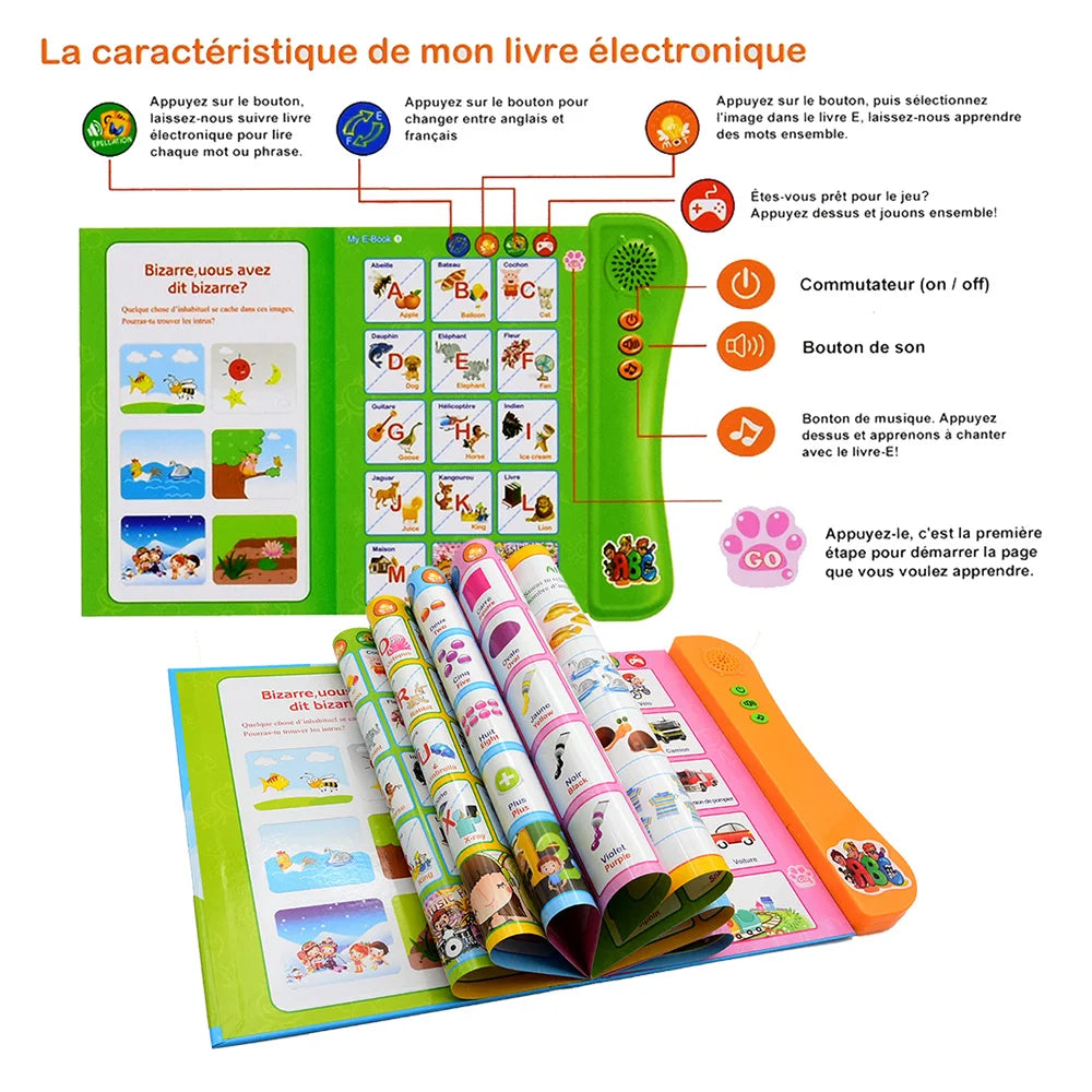 French English Bilingual Audio Books Kids Interactive Sound Book Early Learning Language E-Book Educational Toy for Toddlers