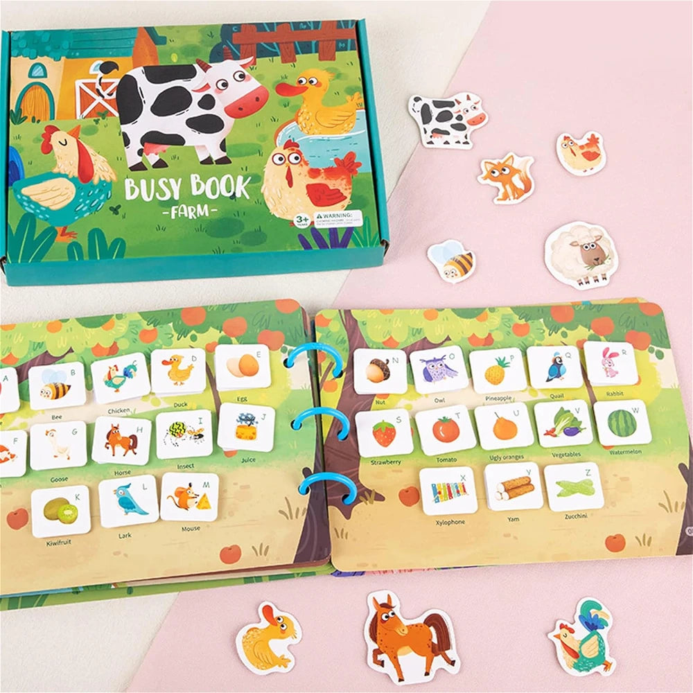 Toddler Busy Book, Montessori Farm Busy Book Toy for Kids, DIY Quiet Book Preschool Sensory Toys, Infant Road Travel Essential