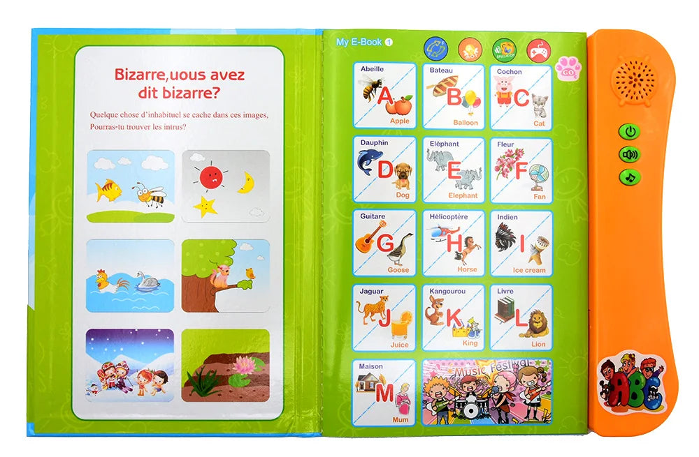 French English Bilingual Audio Books Kids Interactive Sound Book Early Learning Language E-Book Educational Toy for Toddlers