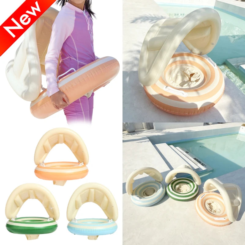Baby Swimming Ring Inflatable Swim Ring with Detachable Sunshade Toddlers Pool Float Beach Water  for Summer Pool Party