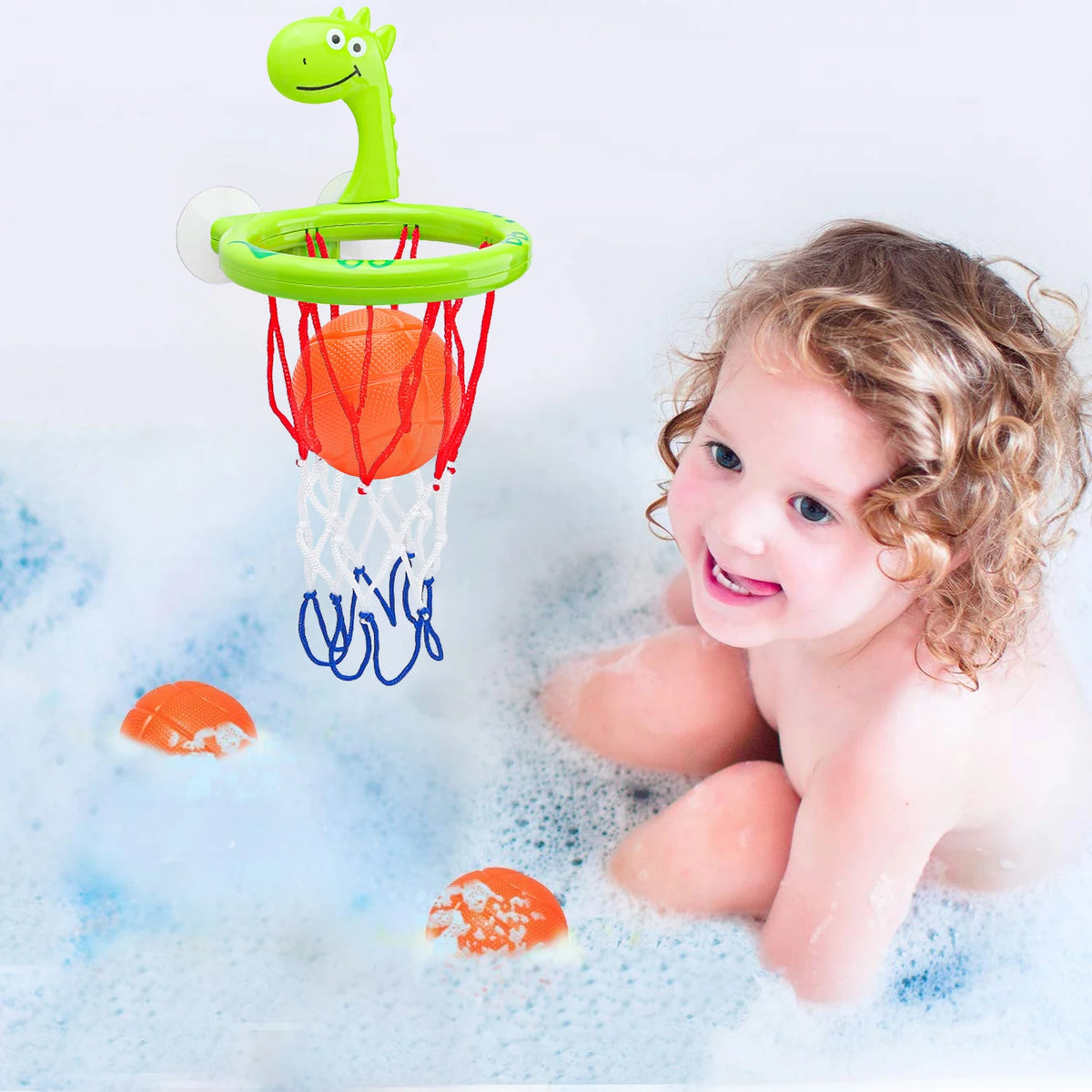 Baby Bath Toy Children Water Play Toys Set Bathroom Bathtub Suction Cup Shooting Basketball Hoop with 3 Balls Bath Toys for Kids