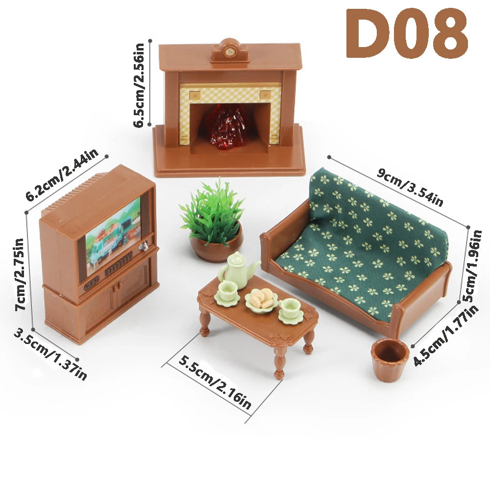 1:12 Miniature Furniture Forest Family Kitchen Toy Dining Table Dollhouse Accessories Bathroom Pretend Play For Girl Gifts Toys