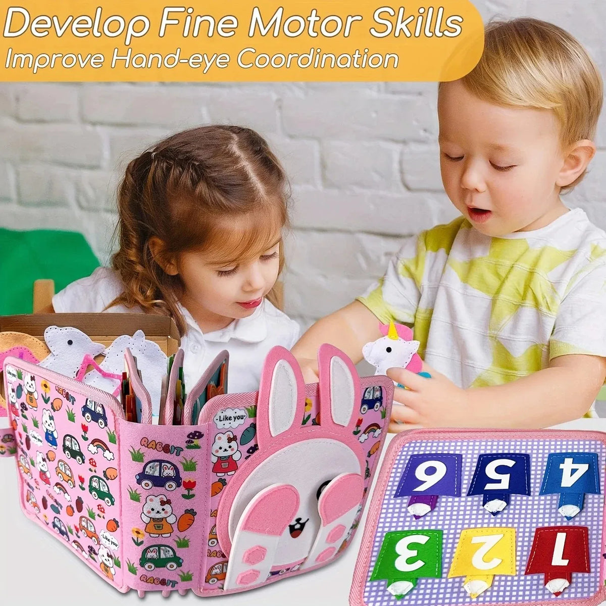 Montessori Busy Board Toddler Felt Quiet Soft Book Fine Motor Skills Educational Travel Toy for Preschool Learning Activities