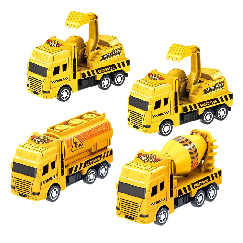 1pcs Mini Yellow Construction Vehicle Set Pull Back Toy Cars 4 Pack Engineering Truck Model for Kids Toddlers Educational Play