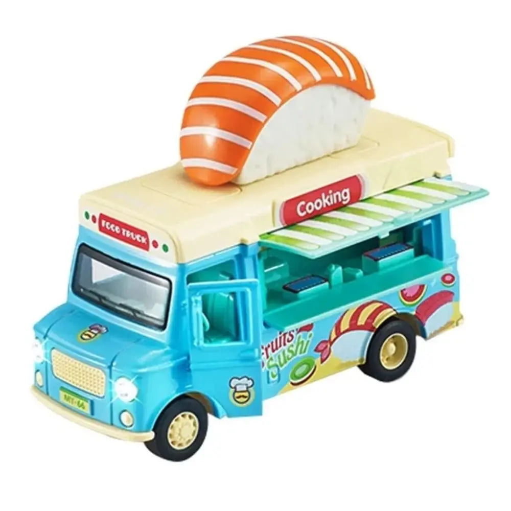 Burger Bus Food Truck Toy with Music Light Bright Colors Ice Cream Car Model Educationl Vehicle Pull Back Car Pretend Play