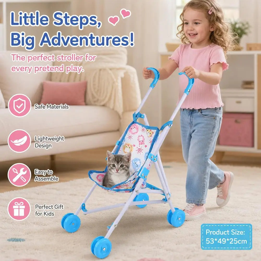 Trendy Interactive Dolls Pram Play Toys Plastic Doll Handcart Stable Baby Stroller for Boys Girls Babies Baby Doll Stroller Toy