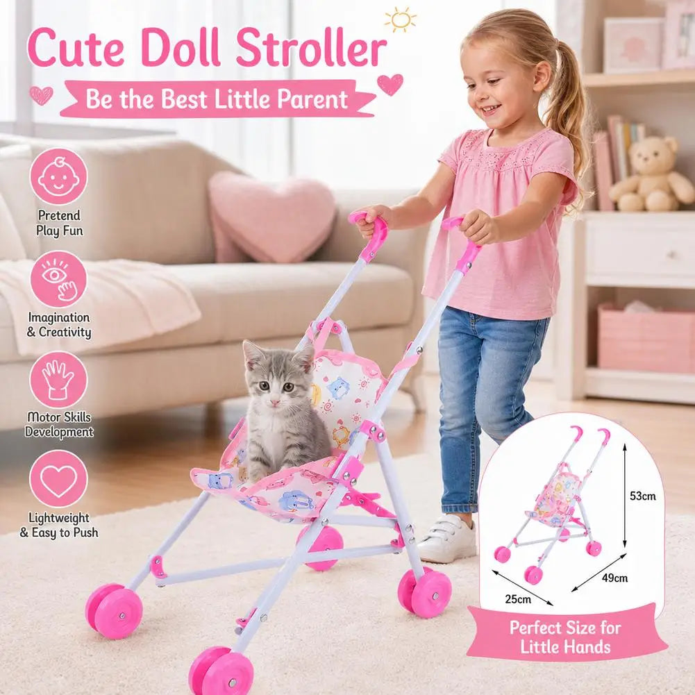 Trendy Interactive Dolls Pram Play Toys Plastic Doll Handcart Stable Baby Stroller Boys Girls Babies Toddler Toy Doll Stroller