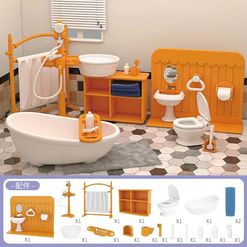 Original Toys Miniature Items Furniture Family Toys Dollhouse LivingRoom Bathroom Kitchen Set Pretend Creative Ideas Kids Toys