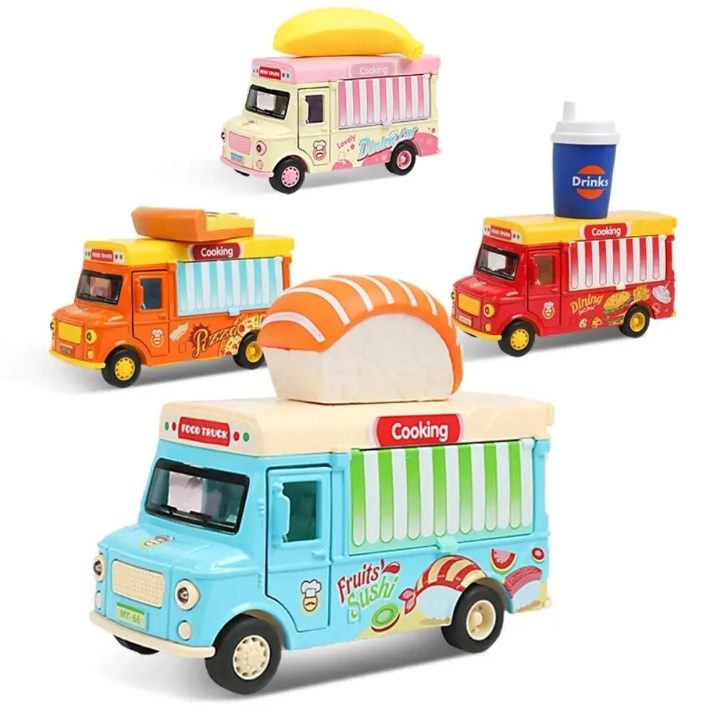 Burger Bus Food Truck Toy with Music Light Bright Colors Ice Cream Car Model Educationl Vehicle Pull Back Car Pretend Play