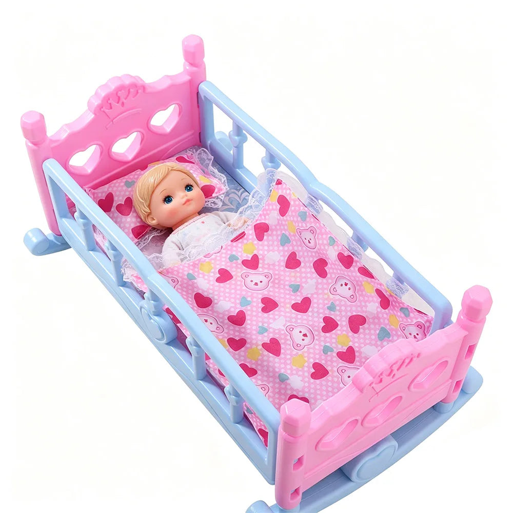 Infant Carriage Baby Bed Cradle Pretend Play Lightweight Baby Rocking Bed Role Play Furniture Rocking Crib Girls Gift