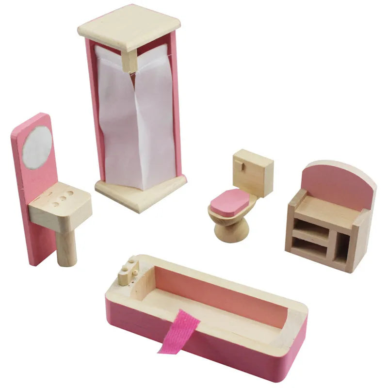 Wooden Dollhouse Furniture Miniature Toy For Dolls Kids Children House Play Toy Mini Furniture Sets Doll Toys Boys Girls Gifts