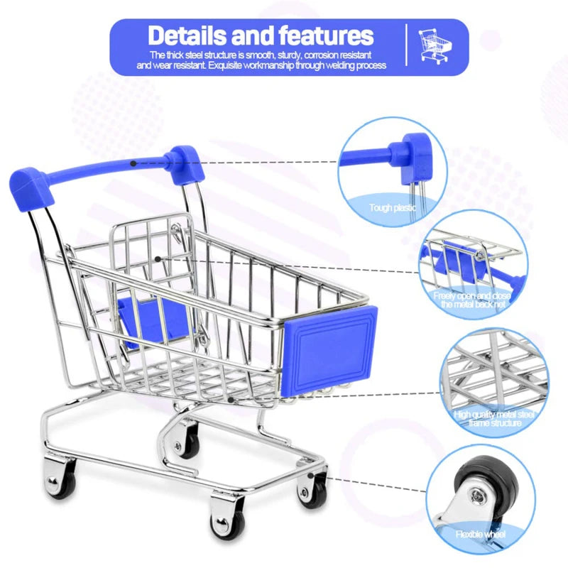Baby Pretend Toy Supermarket Hand Trolley Mini Shopping Cart Desktop Decoration Storage Toy Gift Dollhouse Furniture Accessories