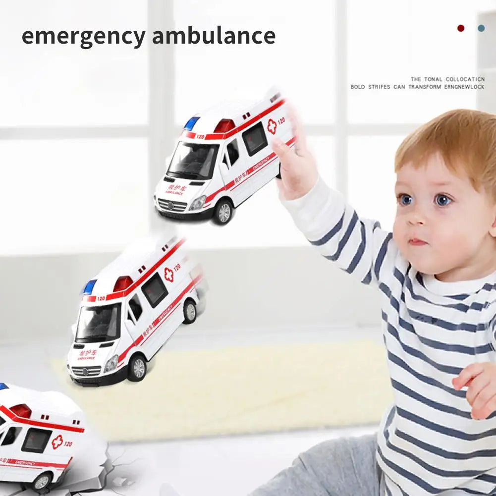 Children's Inertia Pull Back Car Toy Simulation Ambulance Model Car Toys Collection Gifts Toys for Boys