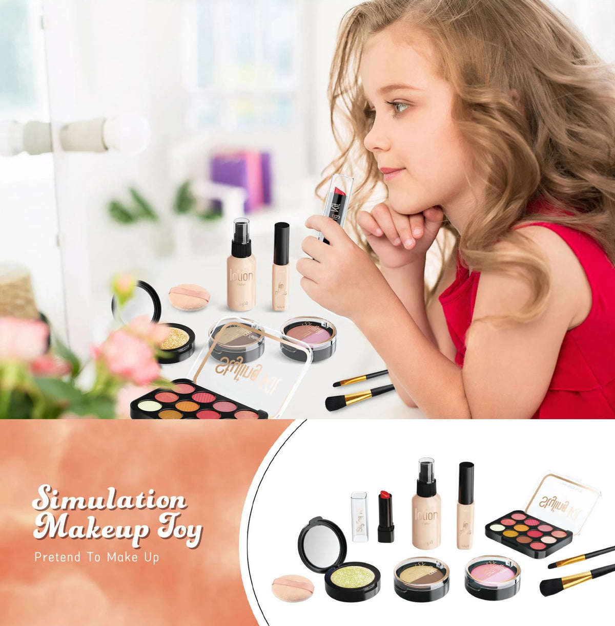 Child Girl Makeup Career Role Play Toys Play Makeup Toys Simulated Pretend Play Cosmetics Lipstick Powder Blusher Sets for Kids