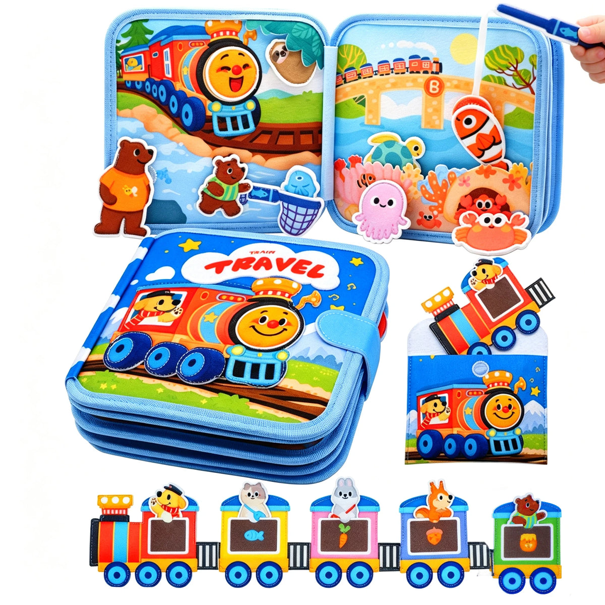 Montessori Busy Board Toddler Felt Quiet Soft Book Fine Motor Skills Educational Travel Toy for Preschool Learning Activities