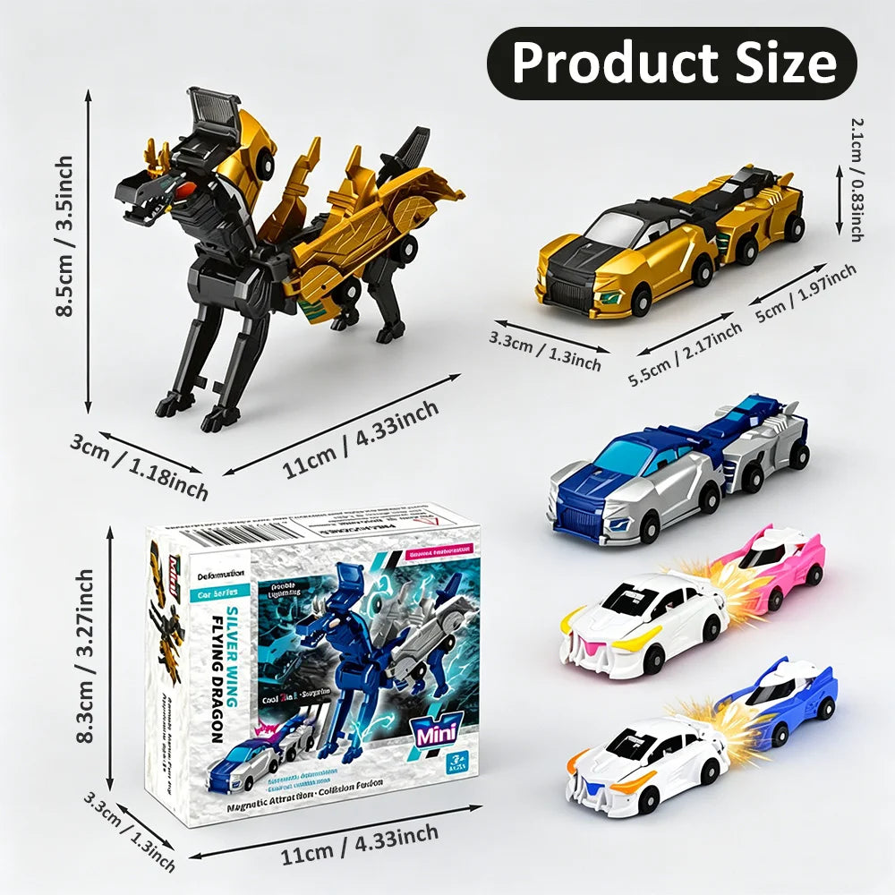2-in-1 Crash & Transform Car Toy - Two Cars Automatically Transform Into a Cool Robot After Colliding, No Battery Required, 2pcs