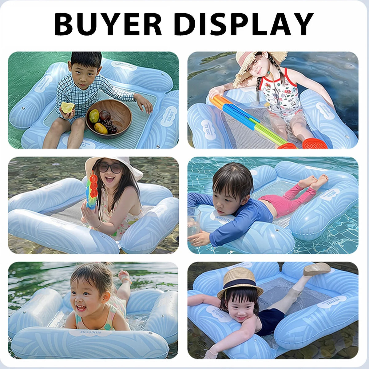 1 Pc 4 Tubes of Inflatable Kids Pool Float with Mesh Bottom Water Lounge Raft Portable Swimming Float Bed for Summer Beach Pool