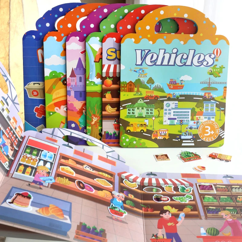 Children's Portable Quiet DIY Reusable Sticker Book Busy Jelly Paste Sticker Multi-scene Bubble Sticker Toys for Fun Learning