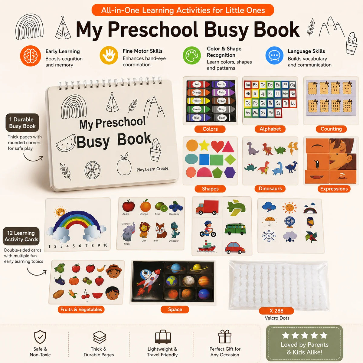 Montessori Preschool Learning Activities Busy Book，Workbook Activity Binder Autism Learning Materials and Tracing Coloring Book